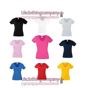 Fruit Of The Loom Lady-Fit V-Neck Valueweight t-shirt - Womens Ladies tops - Picture 1 of 5