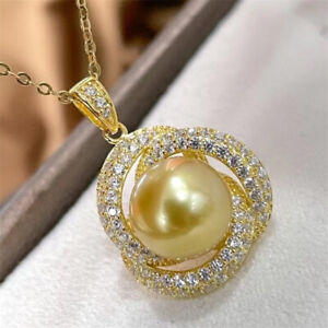 Natural Freshwater Pearl Beads 12mm Pendant 18K Gold Pendant