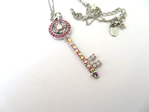 NEW KIRKS FOLLY KEY TO MY HEART NECKLACE 20" SILVERTONE AB PINK - Picture 1 of 1