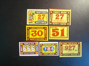 LOT of (7) DIFFERENT VINTAGE *"NUMBERS" SAFETY MATCHES* INDIA MATCH BOX LABELS - Afbeelding 1 van 1