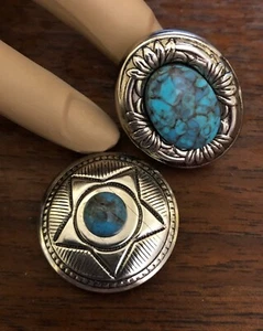 Estate Find, Southwestern Button Covers With Faux Turquoise - Picture 1 of 12