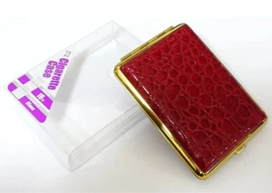 Metall Zigarettenetui Krokodil geprägt Rot Gold Messing Tsubota Perle Japan - Bild 1 von 5