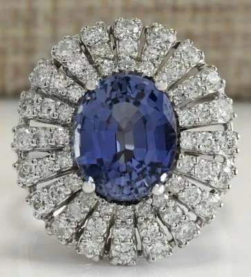 7.00TCW Light Blue Oval Sapphire With Shiny White CZ Cluster Fine Party Ring - Image 1 of 4
