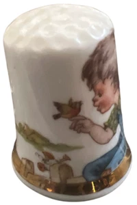 Vintage Thimble Porcelain Fine Bone China Finsbury Little Boy with a Bird - Picture 1 of 4