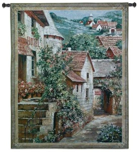 51x62 ITALIAN COUNTRY VILLAGE I Hotel Floral Landscape Tapestry Wall Hanging - Picture 1 of 1