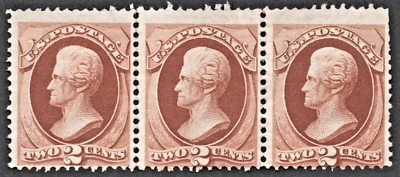 US Sc# 146 *MINT NO GUM LH { "SCARCE STRIP OF 3 } 2c JACKSON FROM 1870 CV$ 400 - Image 1 of 4
