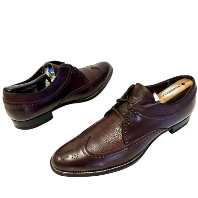 Vtg 50's Stacy Adams Handmade Brown Leather BROGUE Dress Shoe WING TIP Oxfords - Image 1 of 4