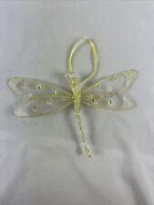 Dragonfly Clip On Ornament Yellow Wire Mesh Wings Glitter Sequins Accents 5x7”