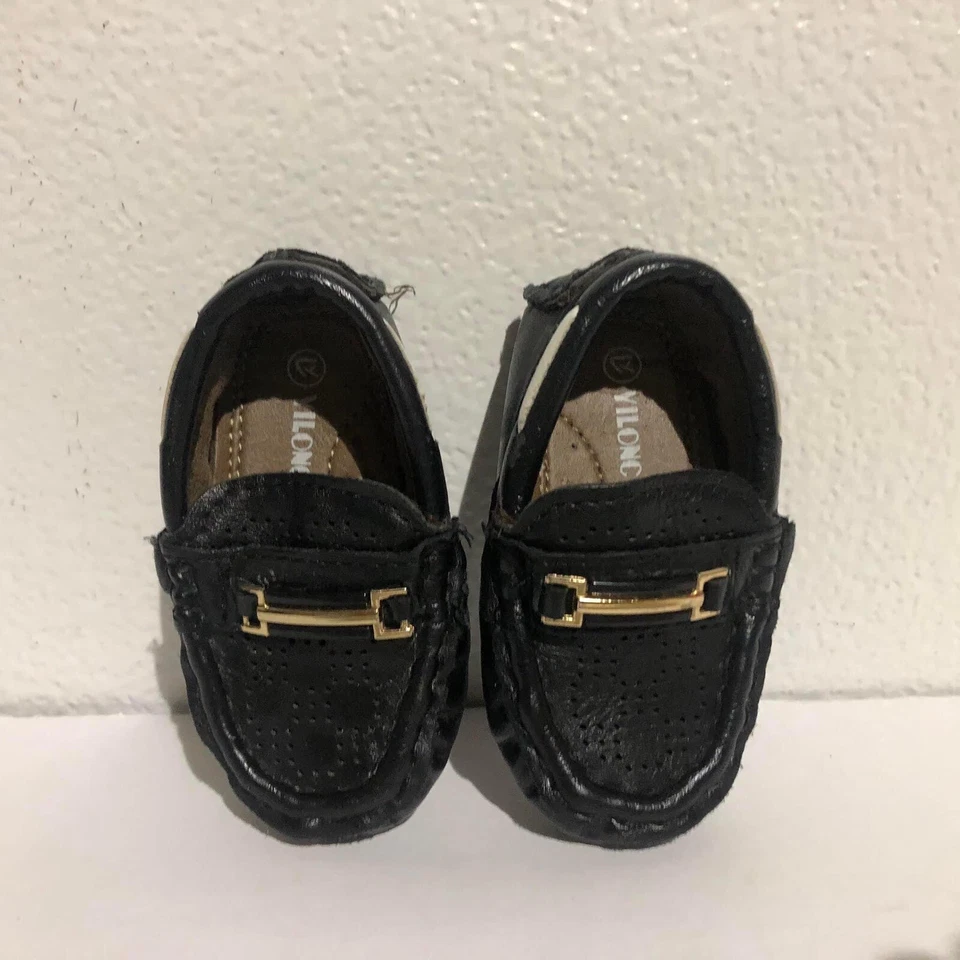 Pair Of Infant Toddler Faux Leather  Black Dressy Loafers No Size Tag  - Image 1 of 4
