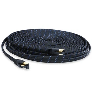 60 Fuß lang Cat 8 Ethernet Kabel Nylon geflochtenes Flachkabel High Speed 40 Gbps 2000 MHz - Bild 1 von 14
