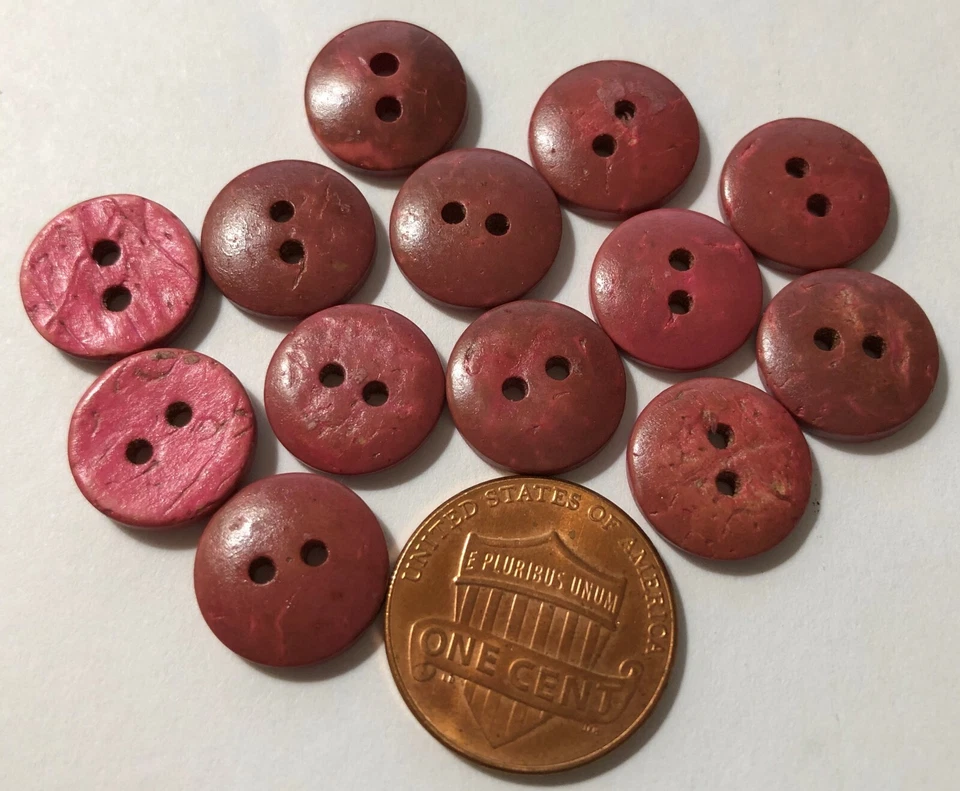 12 Pinkish Red Coconut Shell Buttons Sew-through 2-hole 12.7mm 1/2" # 11217 - Image 1 of 1