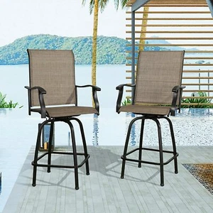 2 Piece Patio Bar Chairs Outdoor Swivel Bar Stools High Back Bistro Furniture - Picture 1 of 10