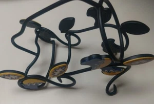 Partylite Weindose Weinhalter Metall Schmiedeeisen schwarz mit Blättern blau gelb - Bild 1 von 5