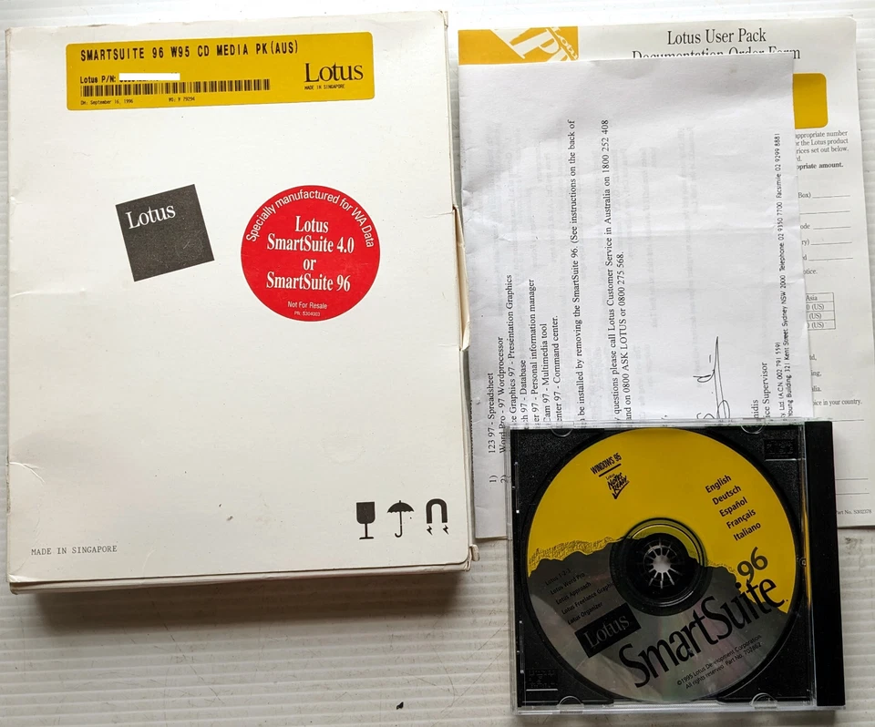 Lotus SmartSuite 96 Software CD in Box w/ Paperwork For Windows 95 - Image 1 of 1