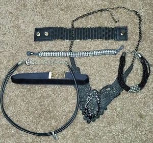 Vintage Y2K LOT Goth Gothic Punk Black Lace & Gunmetal Chokers, Braslets/ - Picture 1 of 9
