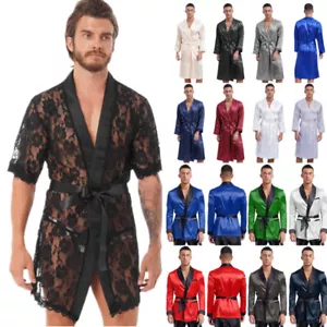Herren Sexy Satin Anzugjacke Bademantel Morgenmantel + Bindengürtel Nachtwäsche - Bild 1 von 158