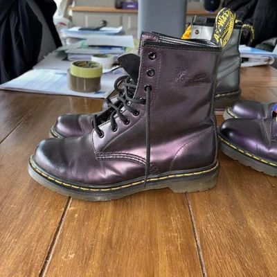 Dr Martens Airwair 8 Hole  Boots Size 6 Metallic Purple  - Image 1 of 4