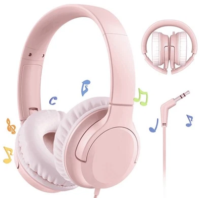 Kids Over Ear Headphones Wired 3.5mm Foldable Earphones Safe Audio Pink New  - Image 1 of 4