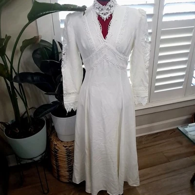 Vestido de novia vintage Jessica McClintock talla 14 cuello alto blanco victoriano Foto 1 de 4