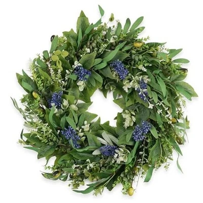 Coronas para puerta delantera 22", guirnalda de resorte de puerta con eucalipto olivo boj  Foto 1 de 4