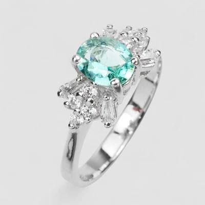 COLOMBIAN NEON GREEN EMERALD 925 STERLING SILVER WHITE GOLD PLATED RINGS SIZE 6 - Image 1 of 4