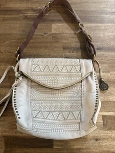 The Sak Crossbody Leather Bag Ivory Studs Tassel Adjustable Fold Over Silverlake - Picture 1 of 10