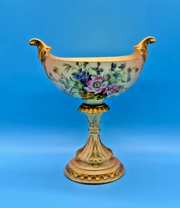 GRANDE E RARO ANTICO VASO NAVETTE PORCELLANA ROYAL WORCESTER DIPINTO A MANO c.1912 - Foto 1 di 10