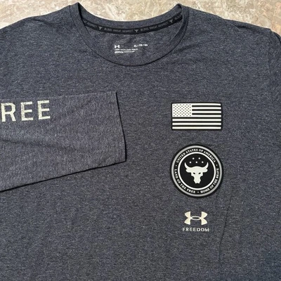 Under Armour Project Rock Shirt Mens XL Grey Freedom USA Long Sleeve Patches - Image 1 of 4