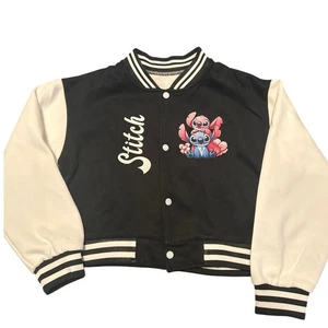 Giacca stile baseball nuova senza etichette colore nero/crema STITCH taglia 130 (taglia USA 8) - Foto 1 di 5