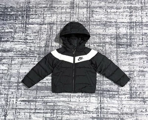 Nike Puffer Jacket Swoosh Logo Hooded Full Zip Black Boy Toddler Size 2T - Picture 1 of 9
