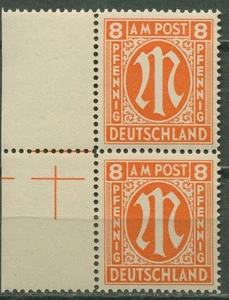 Bizone 1945 AM-POST Engl. Druck, Papier y, 14 B y Passerkreuz links postfrisch - Picture 1 of 1