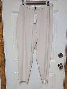 Eileen Fisher Stretch Silk Crepe Pull On Trouser Tapered Large Georgette Beige - Picture 1 of 13