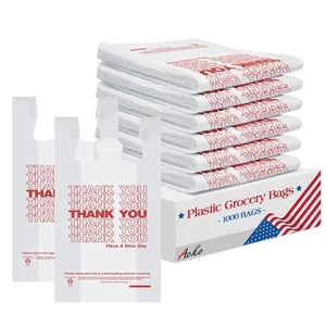 1000 Plastic Bags Handle Small Thank You Grocery Take Out To Go Retail Shopping - Picture 1 of 8