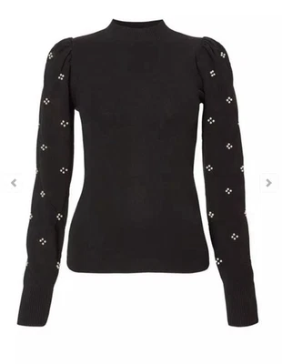 *Quiz Black Jumper with Pearl Sleeve Detail – Size S - Image 1 of 4