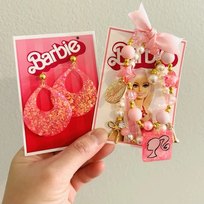 Barbie Jewelry set Earrings And bracelet For Women Girls Pink Fashion Aesthetic - Image 1 of 3
