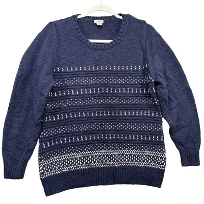 Suéter L.L.Bean Mujer Grande Azul Marino Tejido Cuello Redondo Algodón Ojo de Pájaro Foto 1 de 4