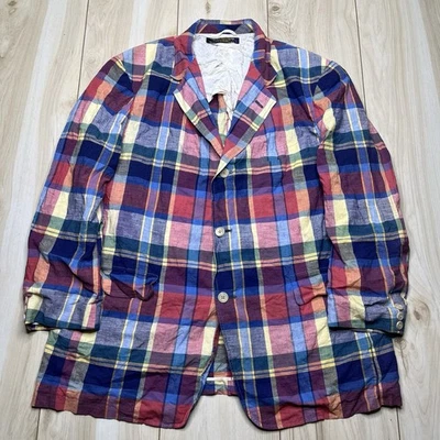 Vintage Brooks Brothers Madras Plaid Lightweight Unstructured Blazer Mens 44R - Image 1 of 4