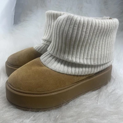 Bershka Sock-style platform ankle boots for women Tan-white size 37 - Image 1 of 4