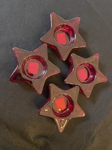 4 Ruby Red Glass Star Candle Votive Holders From Crate & Barrel Christmas - Picture 1 of 9