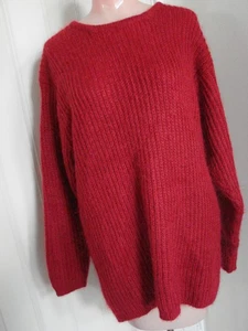 Vintage 90s Sweater Mohair Wool Blend Cranberry Red Pullover Long L VGC - Picture 1 of 6