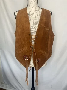 Vintage Pia Rucci Leather Suede Vest Fringe Beaded Tassel Native American Sz 12 - Picture 1 of 9