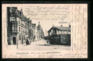 Ansichtskarte Pforzheim, Lindenstrasse mit Positionsbezeichnung Stadtpark 1905  - Picture 1 of 2