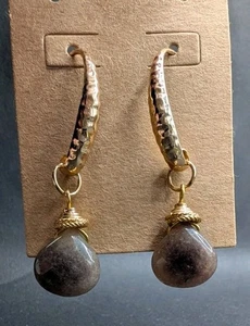 Women's Fashion Statement Goldtoned Gemstone Beaded Teardrop Dangle Earrings - Picture 1 of 11