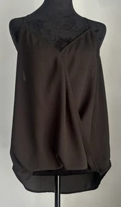 Lily White Womens Cami Tank Top Spaghetti String Draped Black Viscose USA XL - Picture 1 of 5