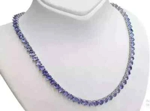 14K White Gold Plated 25Ct Round Lab-Created Tanzanite Women Tennis Necklace 18" - Picture 1 of 4