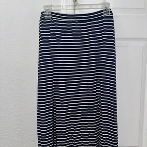Abercrombie Maxi Skirt Stretchy Pull On Blue /White Stripe Deep Front Slits NWT - Picture 1 of 15