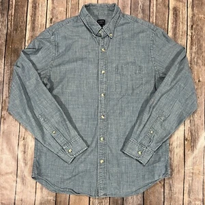 J Crew Denim Chambray Flex Stretch Long Sleeve Button Shirt Medium Blue Western - Picture 1 of 7