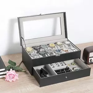 12Slots Leather Wrist Watch Box Organizer 2-Layers Jewelry Storage Display Case - Picture 1 of 8