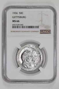1936 GETTYSBURG SILVER COMMEMORATIVE HALF DOLLAR NGC MS66 - VERY PQ! - Picture 1 of 2
