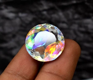 Natürlicher Regenbogenfarbener mystischer Quarz rund 25 kt zertifiziert loser Edelstein - Bild 1 von 7